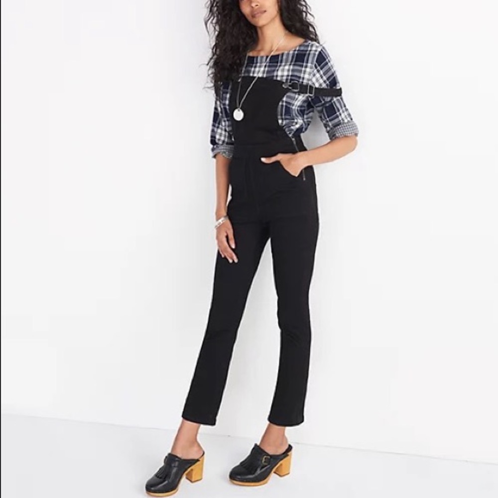 Madewell Women's Demi Bootcut Stretch Denim Black Frost Overalls Size XS F6394